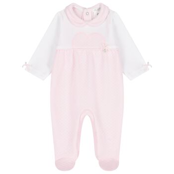 Baby Girls White & Pink Babygrow