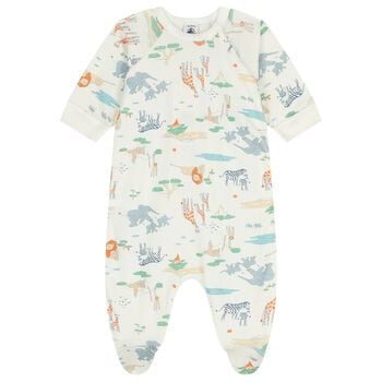 Baby Boys Ivory Safari Animals Babygrow