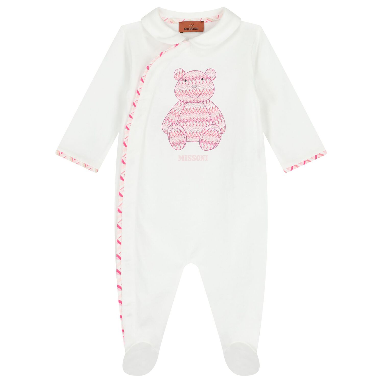 Baby Girls White & Pink Teddy Bear Zig Zag Babygrow Gift Set, 1, hi-res