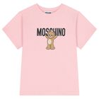 Girls Pink Teddy Bear Logo T-Shirt, 4, hi-res