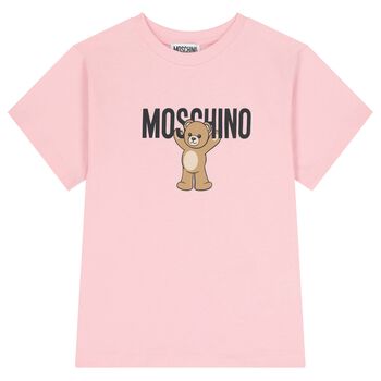 Girls Pink Teddy Bear Logo T-Shirt