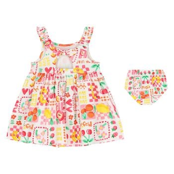Younger Girls White Fruits Dress Set