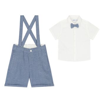 Younger Boys White & Blue Shorts Set