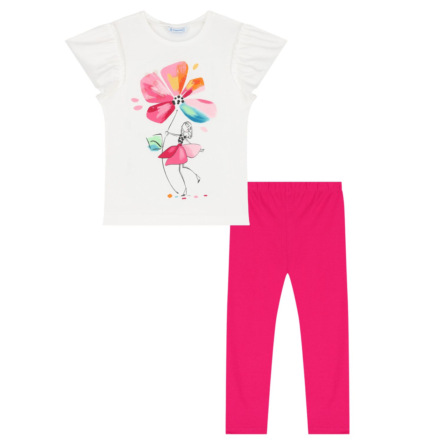 Girls White & Pink Flower Leggings Set, 1, hi-res image number null