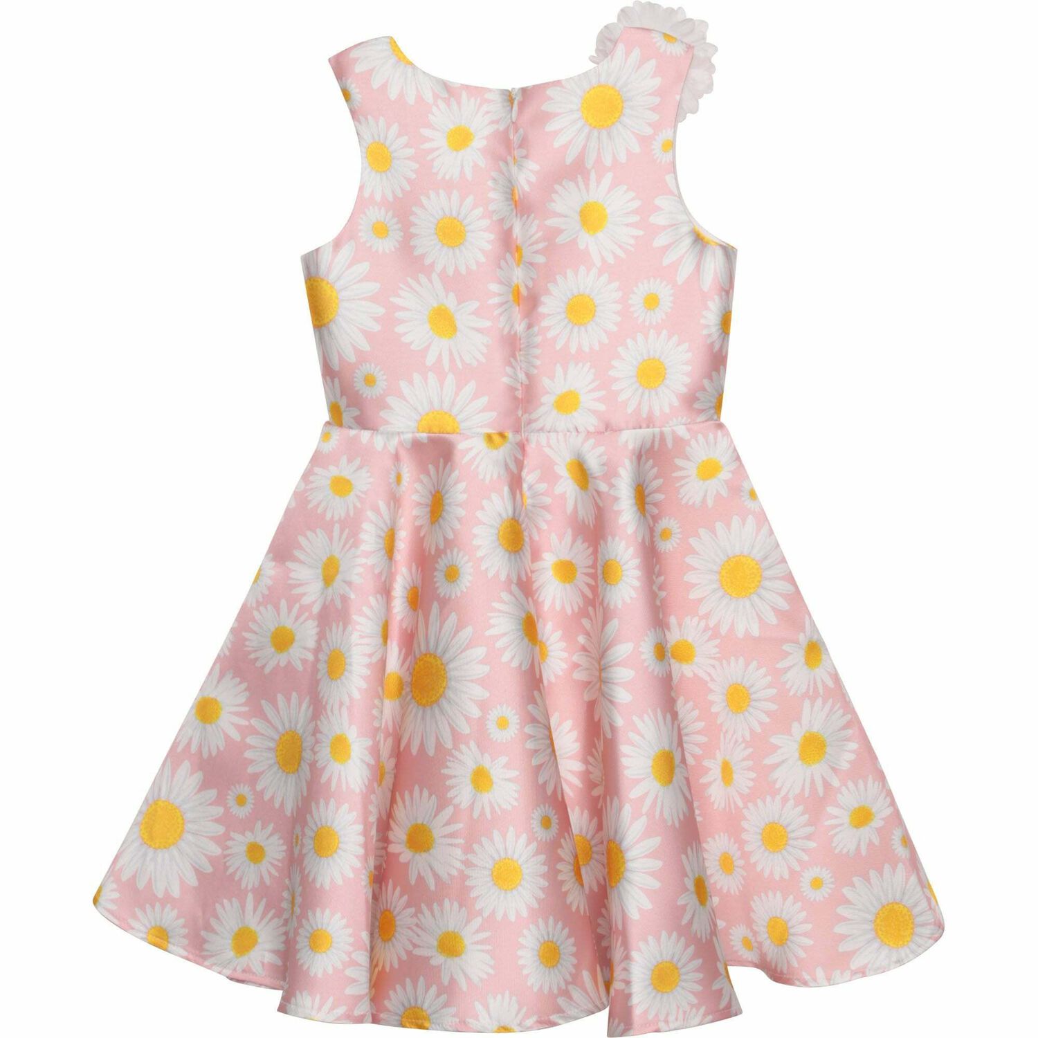 Girls Pink Satin Daisy Dress, 1, hi-res