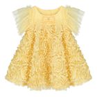 Baby Girls Yellow Ruffled Tulle Dress , 2, hi-res