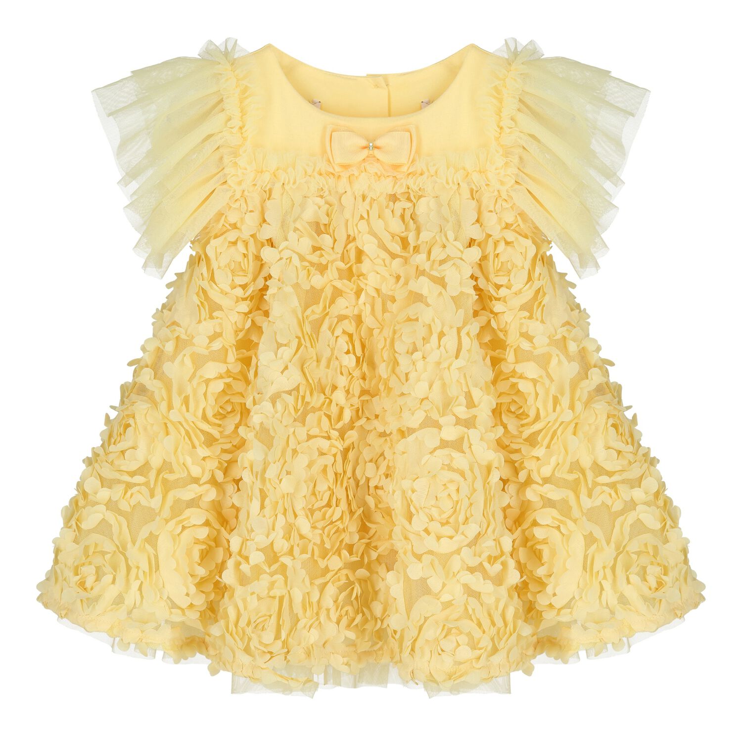 Baby Girls Yellow Ruffled Tulle Dress , 2, hi-res