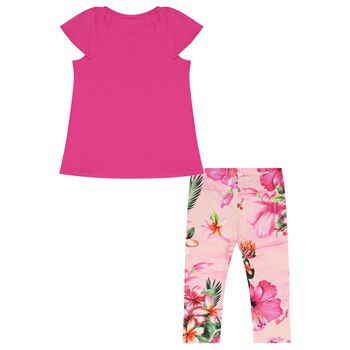 Girls Pink Floral Logo Leggings Set
