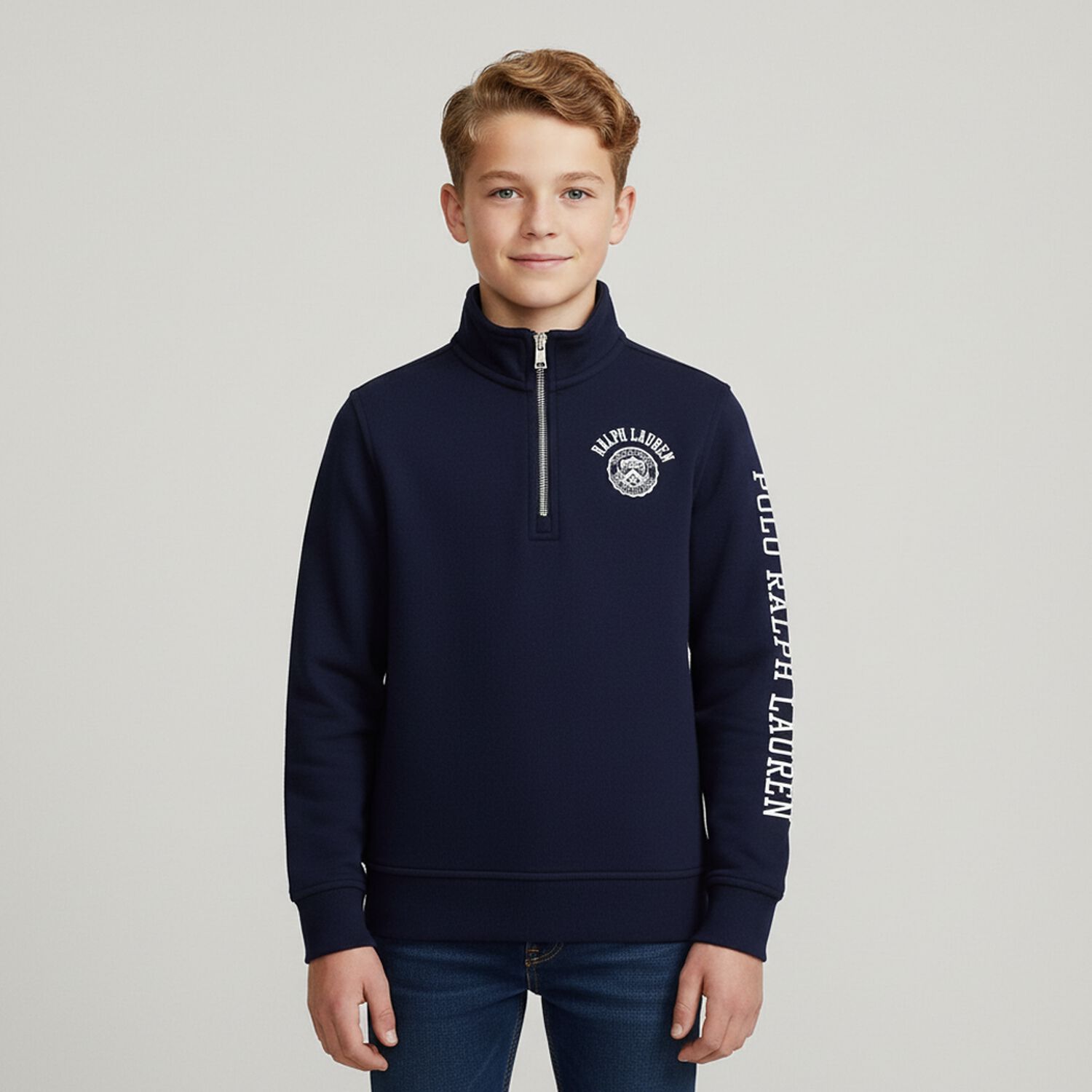 Boys Navy Blue Logo Sweatshirt, 1, hi-res