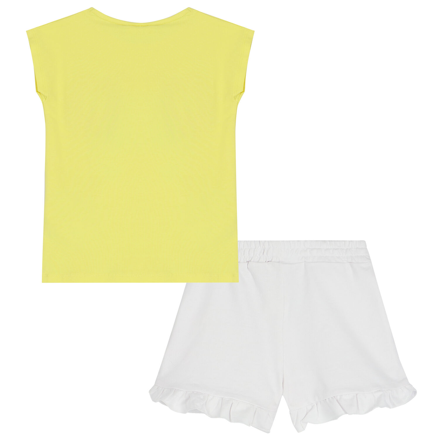 Girls White & Yellow Shorts & T-Shirt Set, 2, hi-res