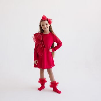 Girls Red Tulle Bow Headband