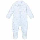 Blue Printed Velour Babygrow, 1, hi-res