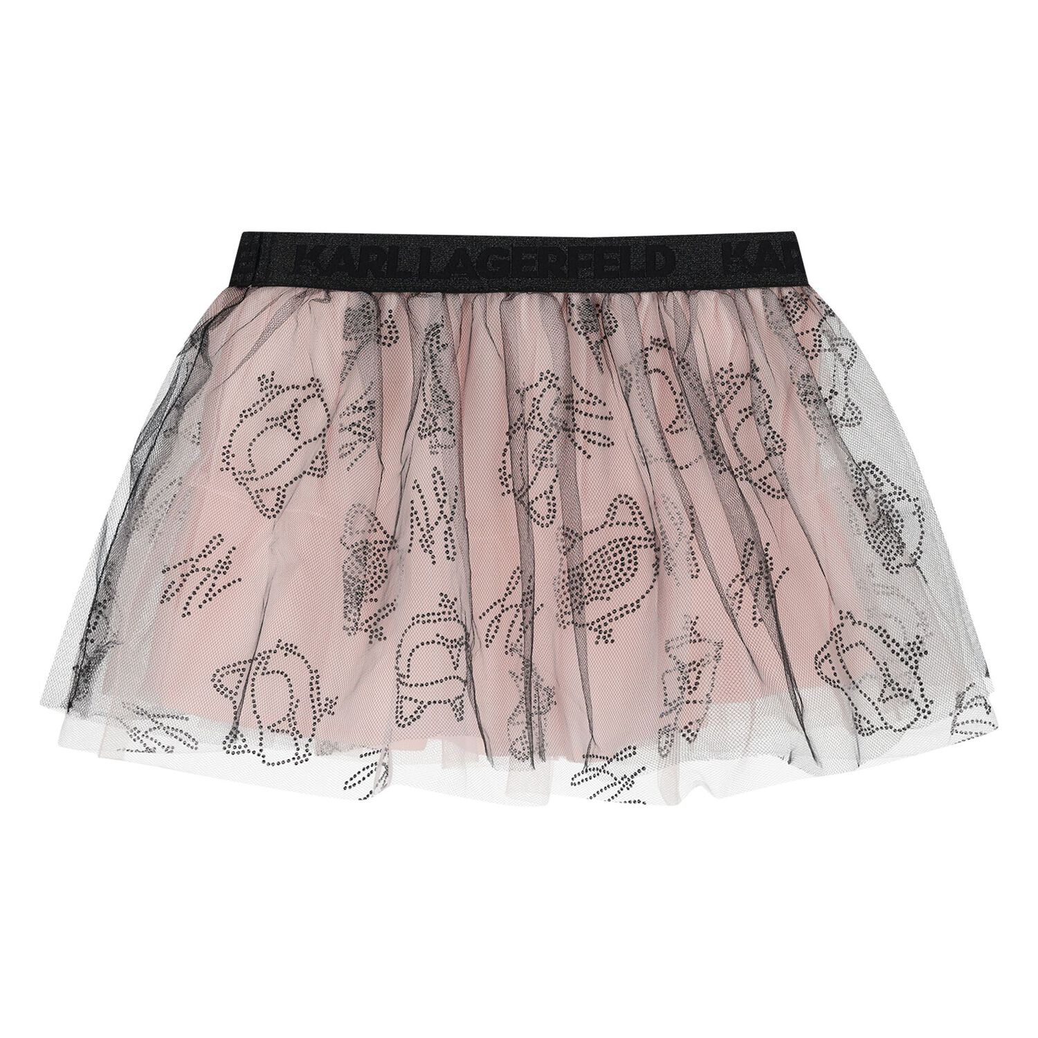 Younger Girls Pink & Black Logo Tulle Skirt Set, 1, hi-res