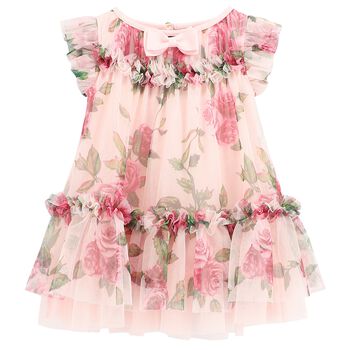 Baby Girls Pink & Red Floral Tulle Dress