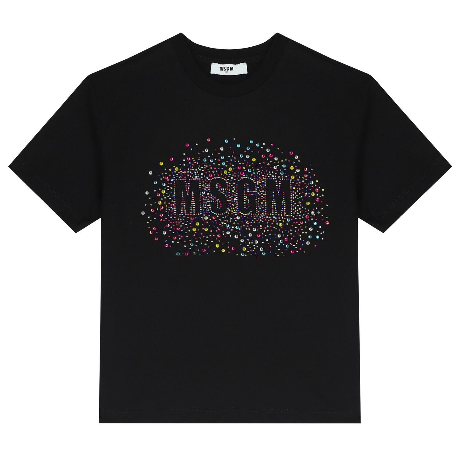 Girls Black Embellished Logo T-Shirt, 3, hi-res
