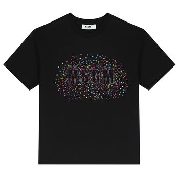 Girls Black Embellished Logo T-Shirt