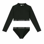 Girls Black Long Sleeves Bikini Set, 1, hi-res