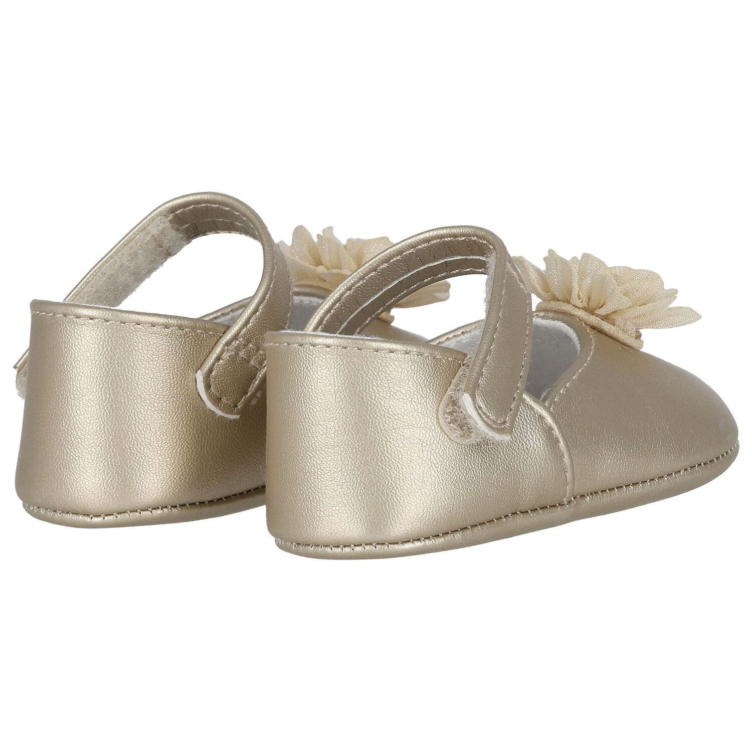Baby Girls Gold Flower Pre Walker Shoes, 1, hi-res