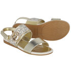Girls Gold Logo Sandals, 1, hi-res