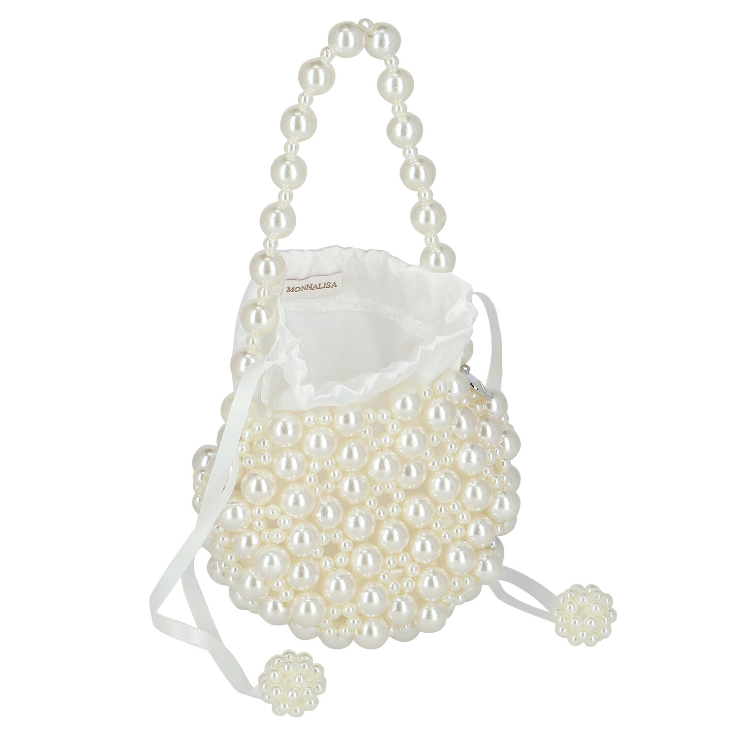 Girls Ivory Embellished Pearl Handbag, 1, hi-res