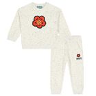 Younger Girls Ivory Flower Logo Tracksuit, 1, hi-res