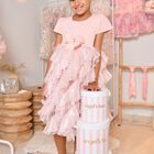 Girls Pink Bow Tulle Dress, 1, hi-res