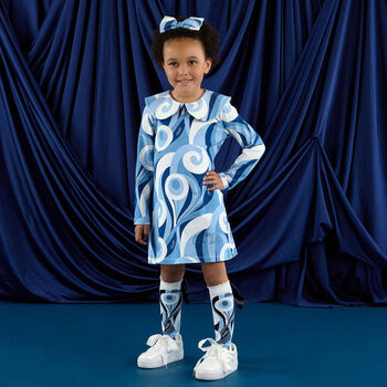 Girls Blue Logo Swirl Dress