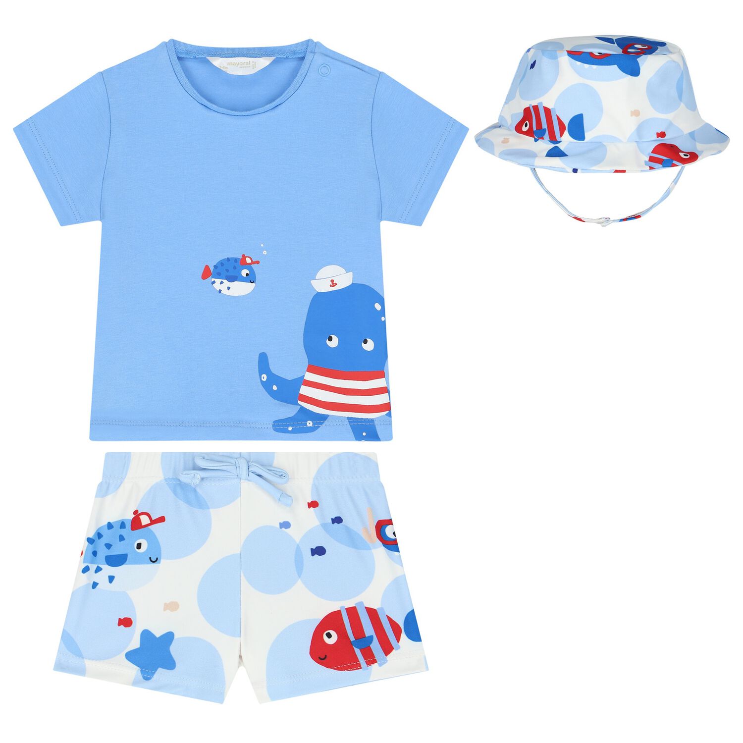 Baby Boys Blue & White Octopus Swim Shorts Set, 1, hi-res image number null