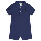 Baby Boys Blue Logo Romper, 1, hi-res