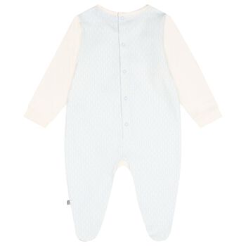 Baby Boys Ivory & Blue Teddy Bear Logo Babygrow