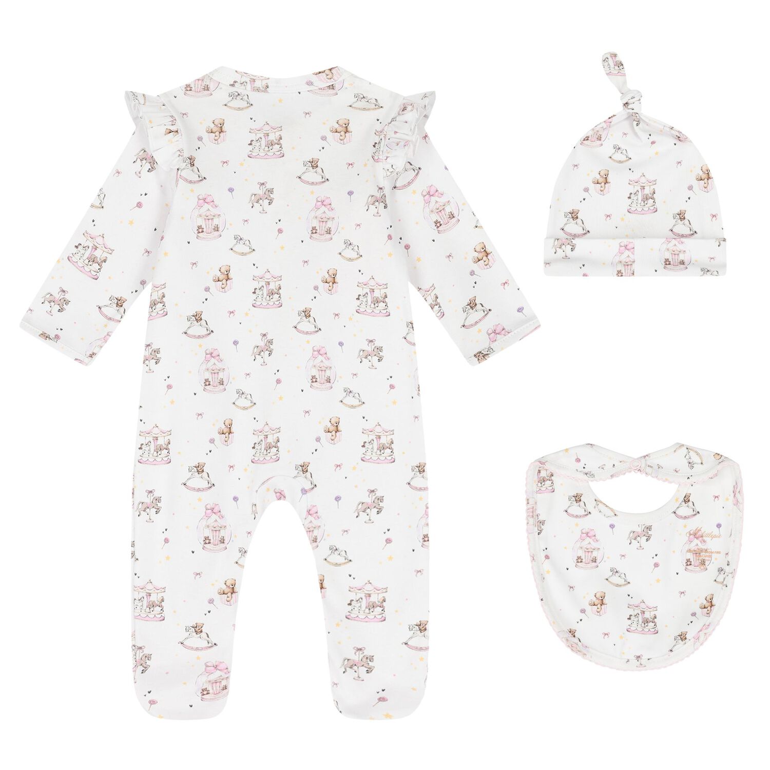 Baby Girls White & Pink Carousel Babygrow Set, 1, hi-res image number null