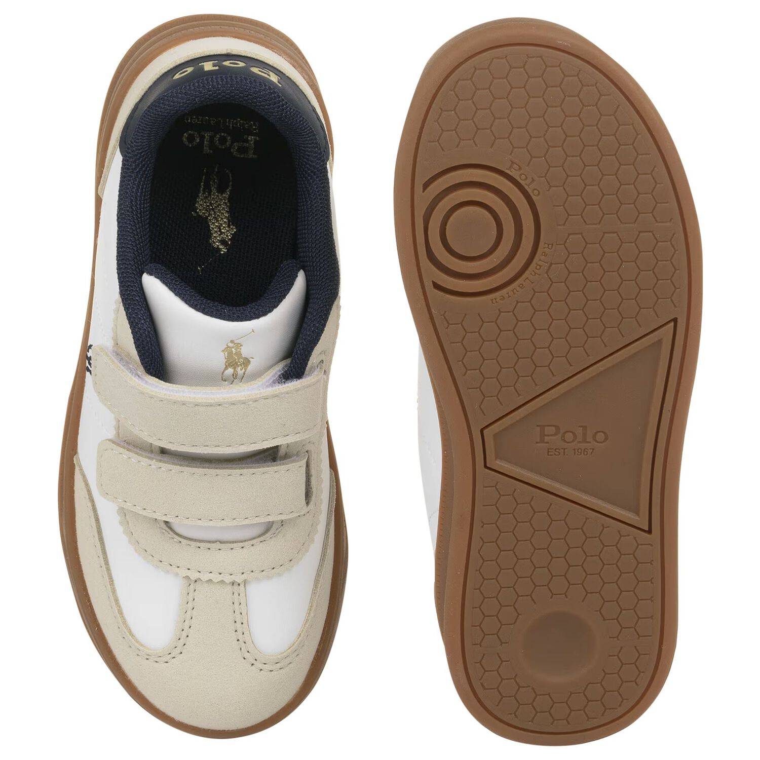 Boys White & Beige Logo Trainers, 1, hi-res