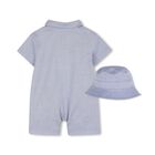 Baby Boys Blue Logo Romper & Hat Gift Set, 1, hi-res