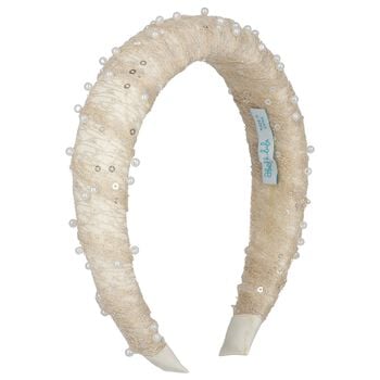 Girls Beige Pearl Embellished Headband