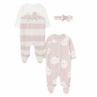Girls Ivory & Pink Babygrows & Headband (2 Pack), 1, hi-res