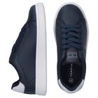 Boys Navy Blue & White Logo Trainers , 1, hi-res