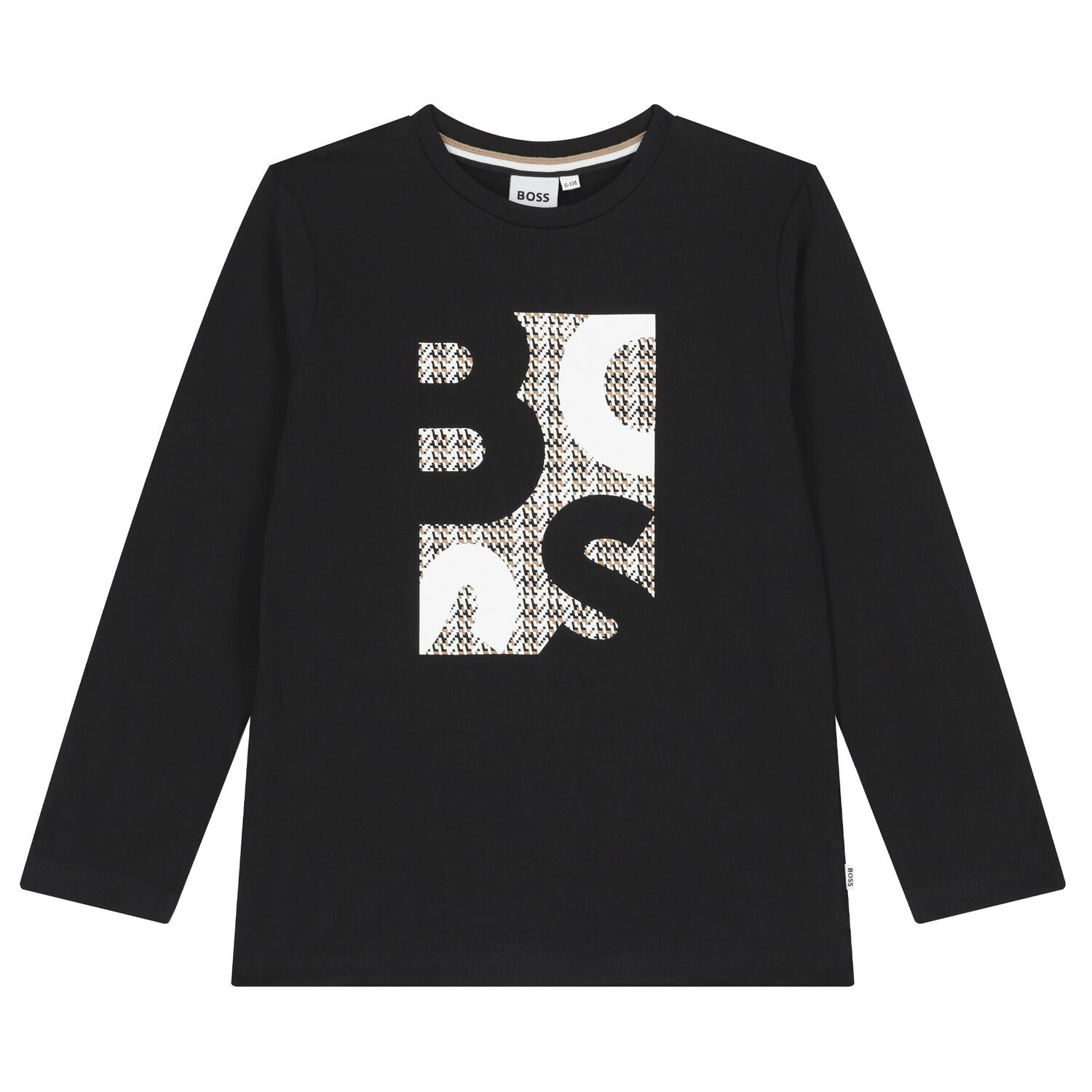 Boys Black Logo Long Sleeve Top, 1, hi-res image number null