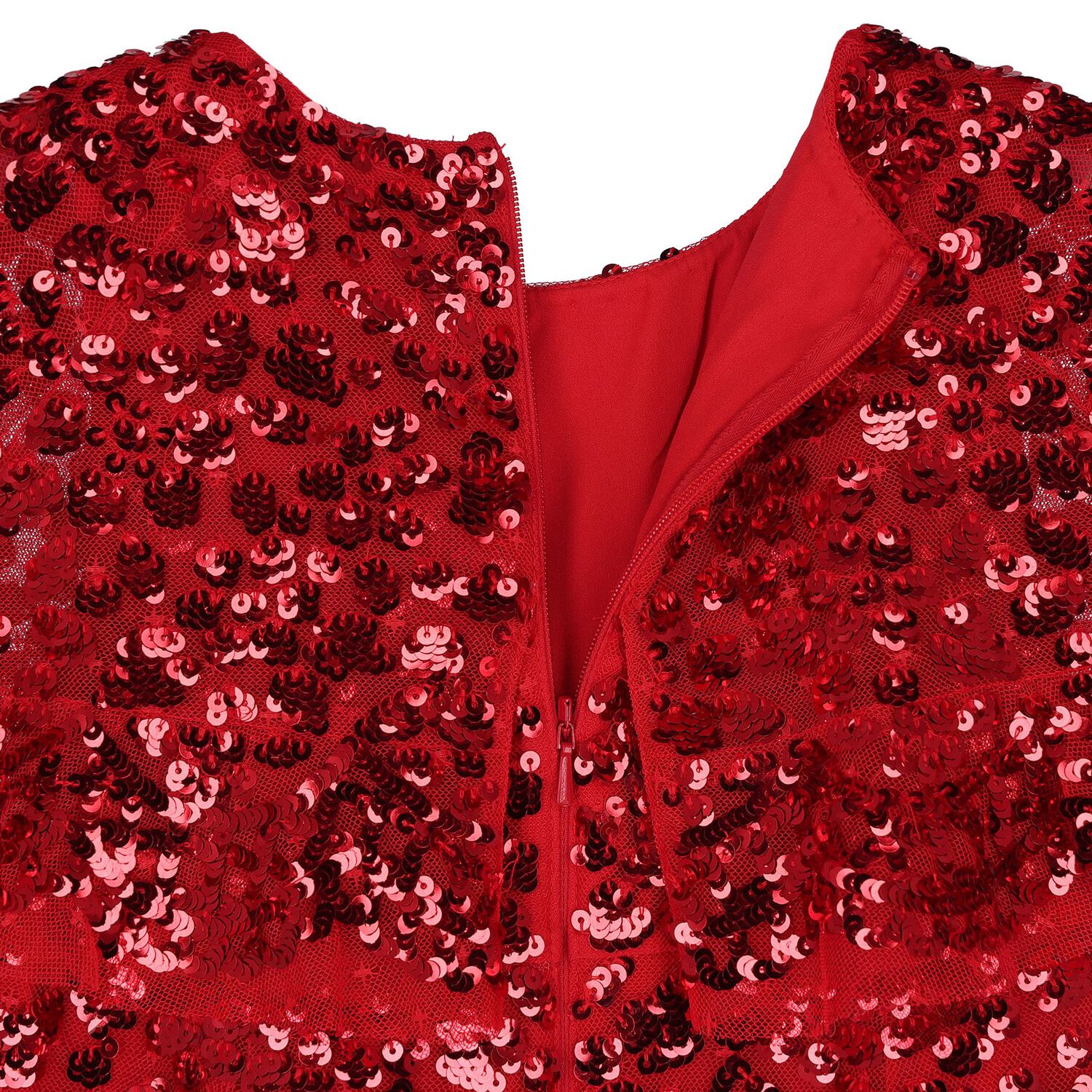 Girls Red Embellished Sequin Cape Dress, 1, hi-res