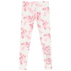 Girls White Logo Cherry Blossoms Leggings, 2, hi-res