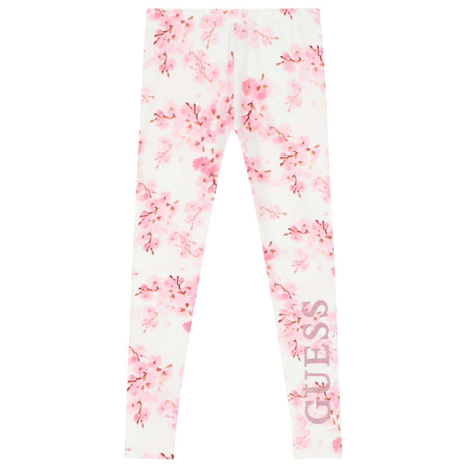 Girls White Logo Cherry Blossoms Leggings, 2, hi-res image number null