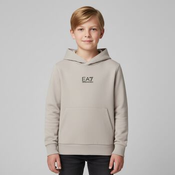 Boys Beige Logo Hooded Top