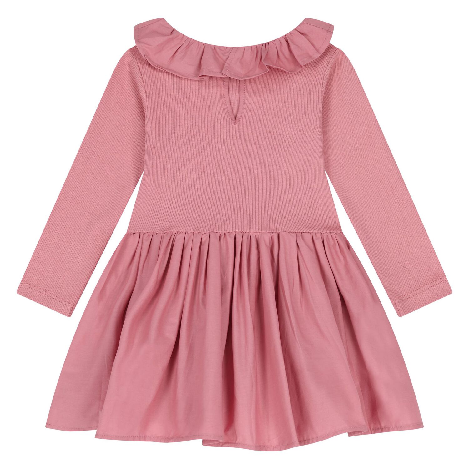 Younger Girls Pink Ruffled Long Sleeve Dress, 1, hi-res