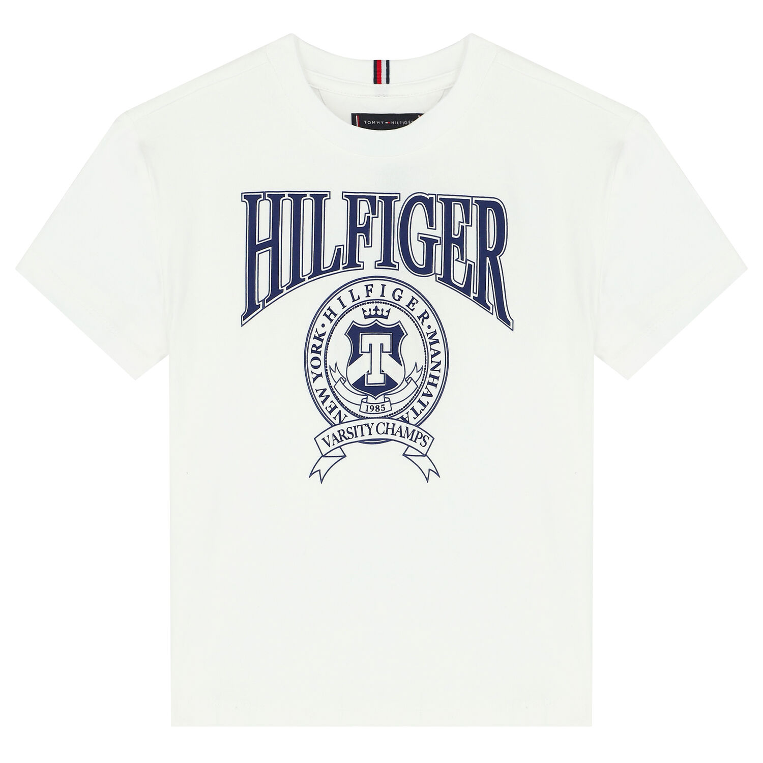 Boys White Varsity Logo T-Shirt, 1, hi-res
