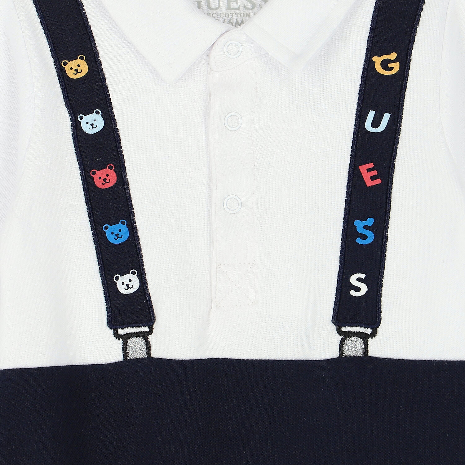 Baby Boys White & Navy Blue Logo Romper, 1, hi-res