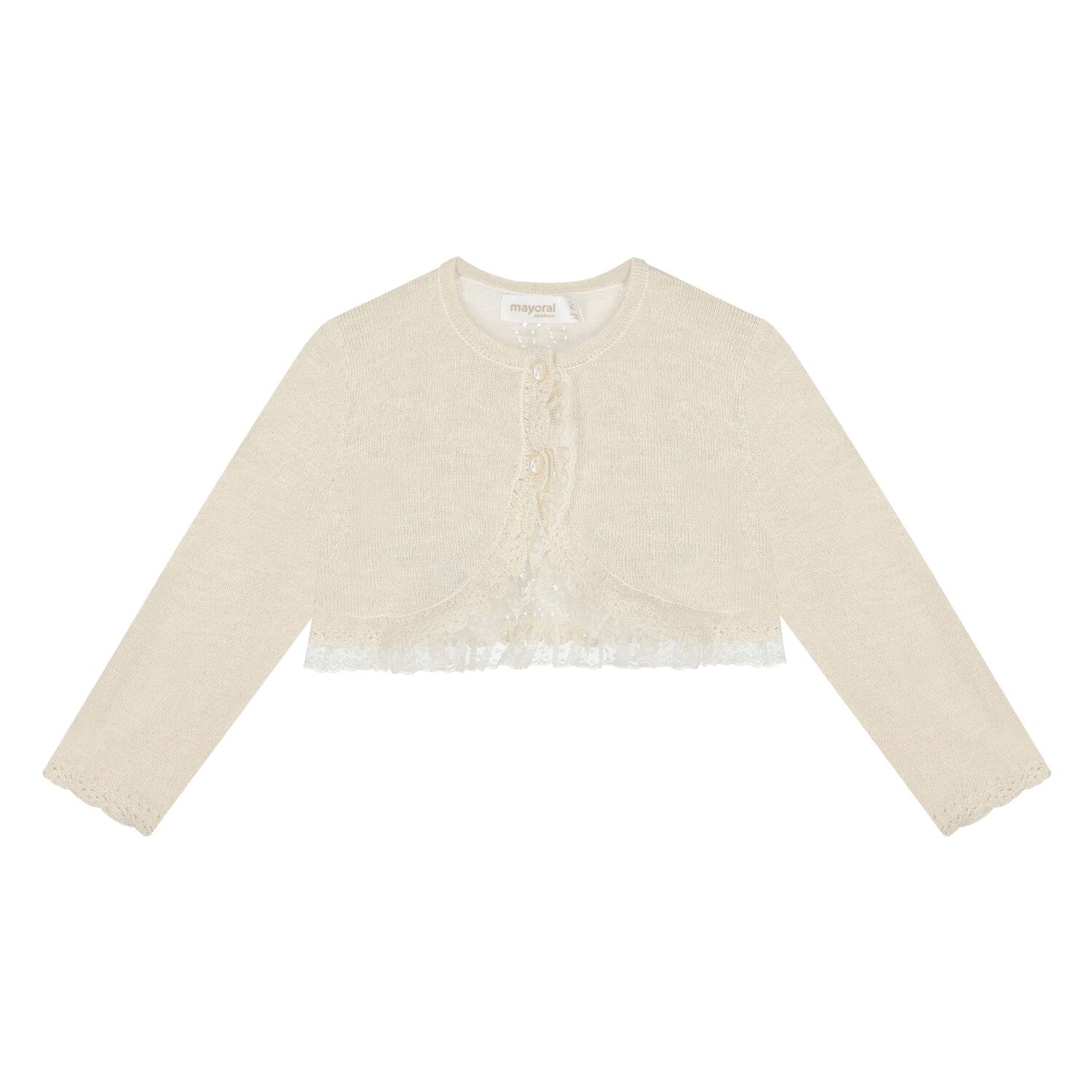 Baby Girls Gold Lace Trim Cardigan, 3, hi-res