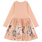 Girls Pink Unicorn Long Sleeve Dress , 2, hi-res