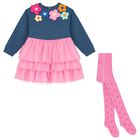 Girls Blue & Pink Flower Dress Set, 1, hi-res