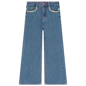 Girls Blue Denim Wide Leg Jeans