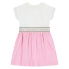 Younger Girls White & Pink Logo Dress, 1, hi-res