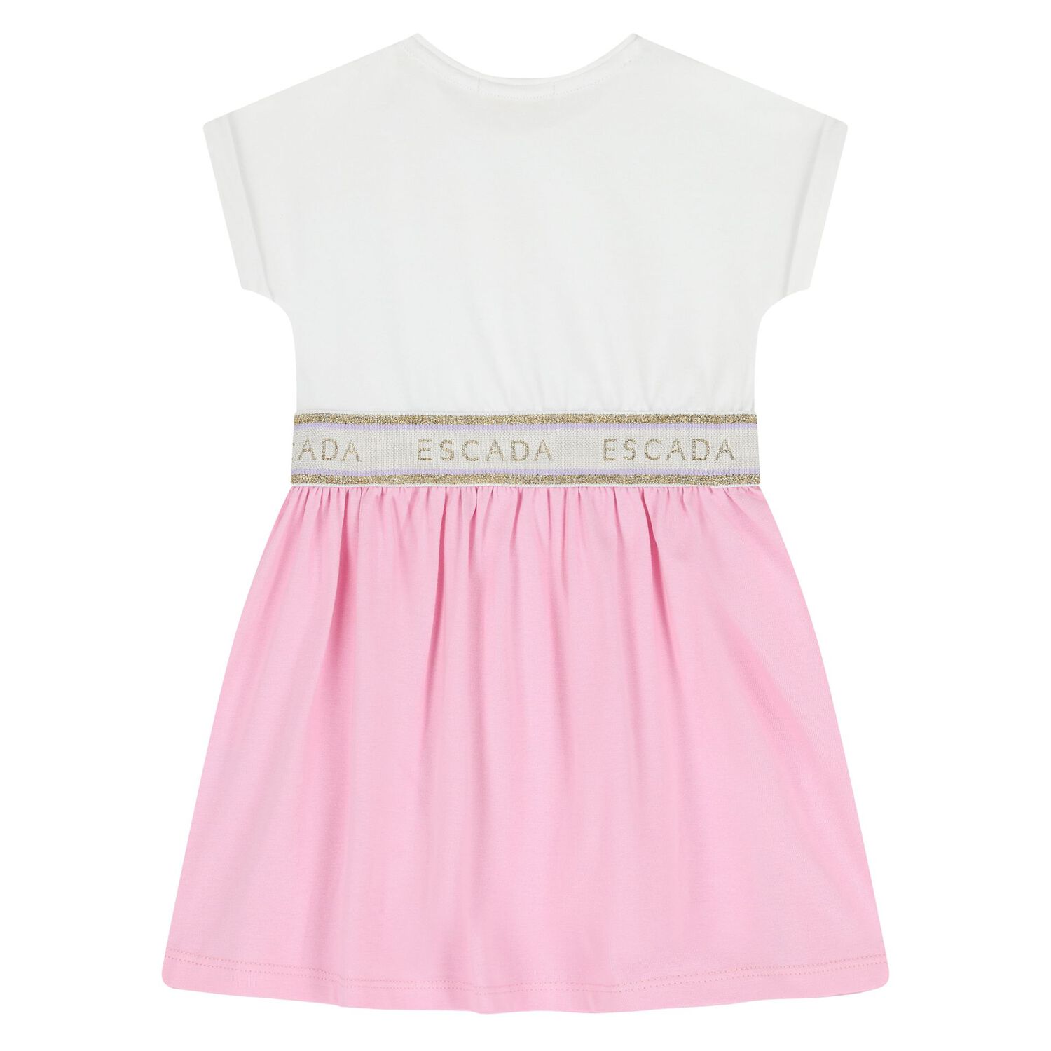 Younger Girls White & Pink Logo Dress, 1, hi-res